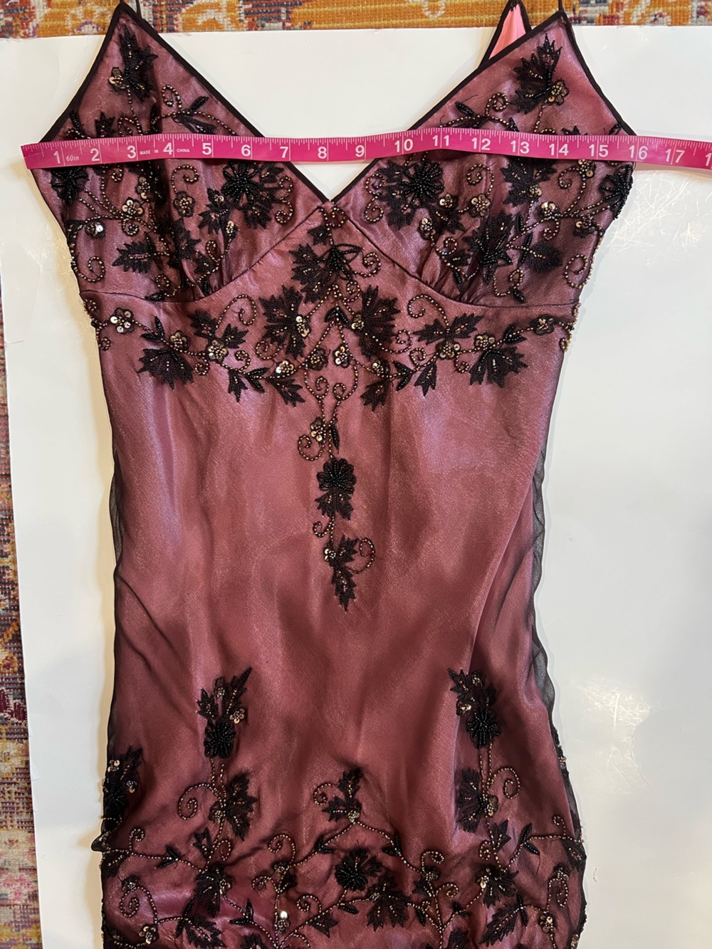 Vintage Adrianna Papell Boutique Evening Whimsigoth Beaded V-Neck Silk Maxi Gown - Picture 10 of 12